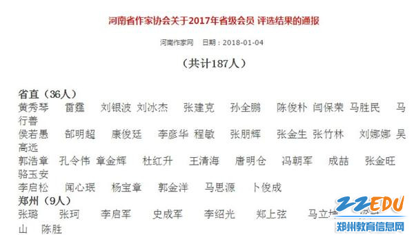 陈胜老师入选“2017年河南省作家协会省级会员”